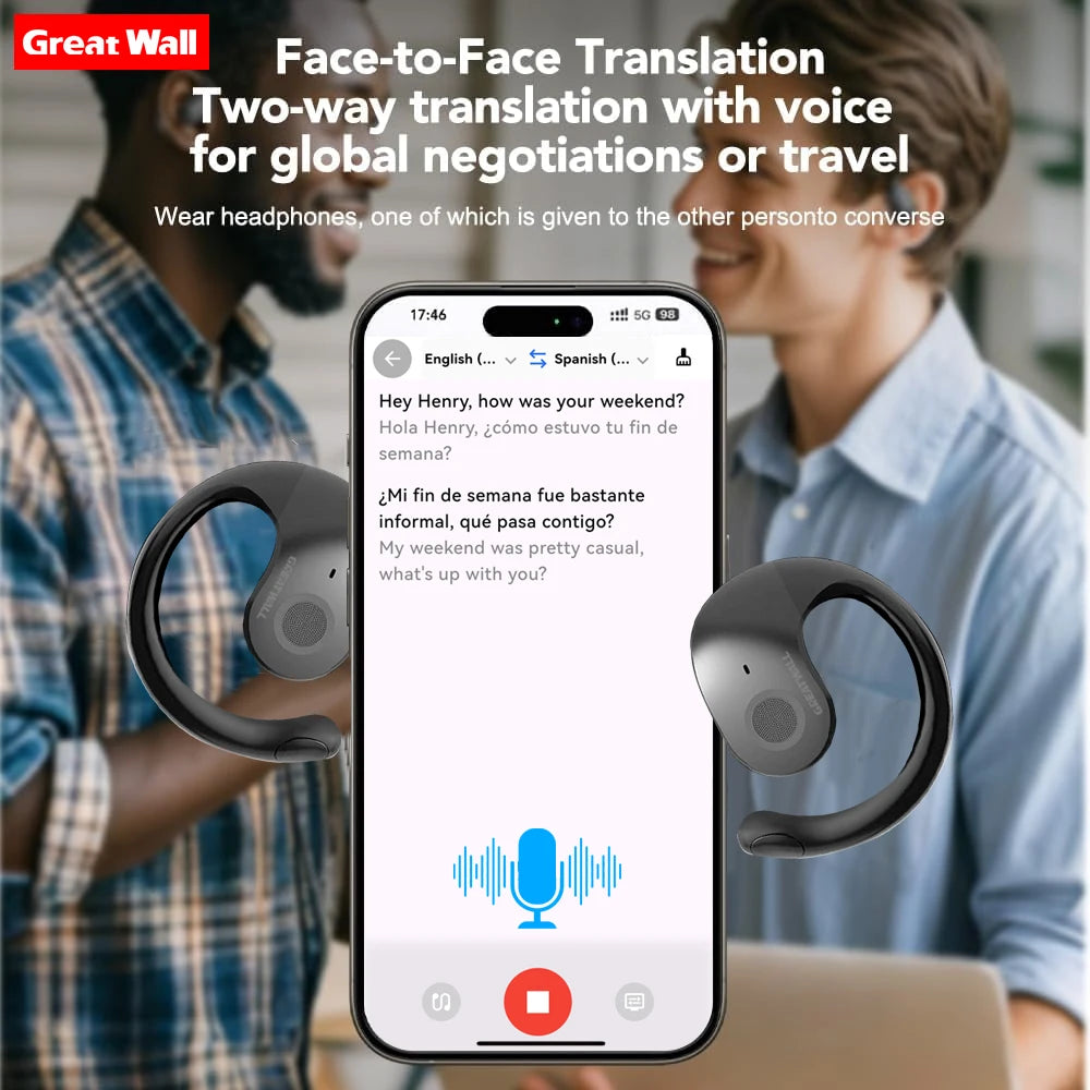 GREATWALL Real Time Translation Wireless Bluetooth Earphones 100 Languages