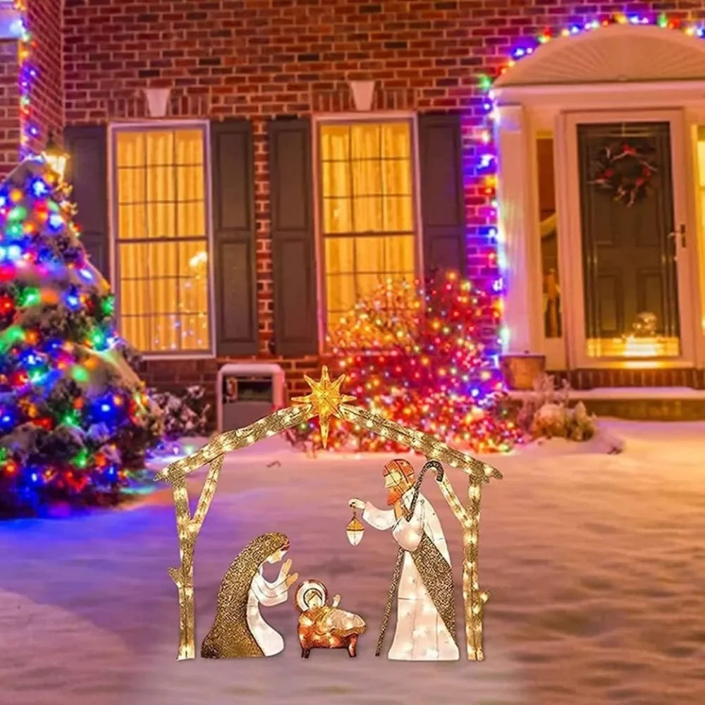 DIAMRICN Lighted Outdoor Nativity Scene Christmas Decoration With Stakes