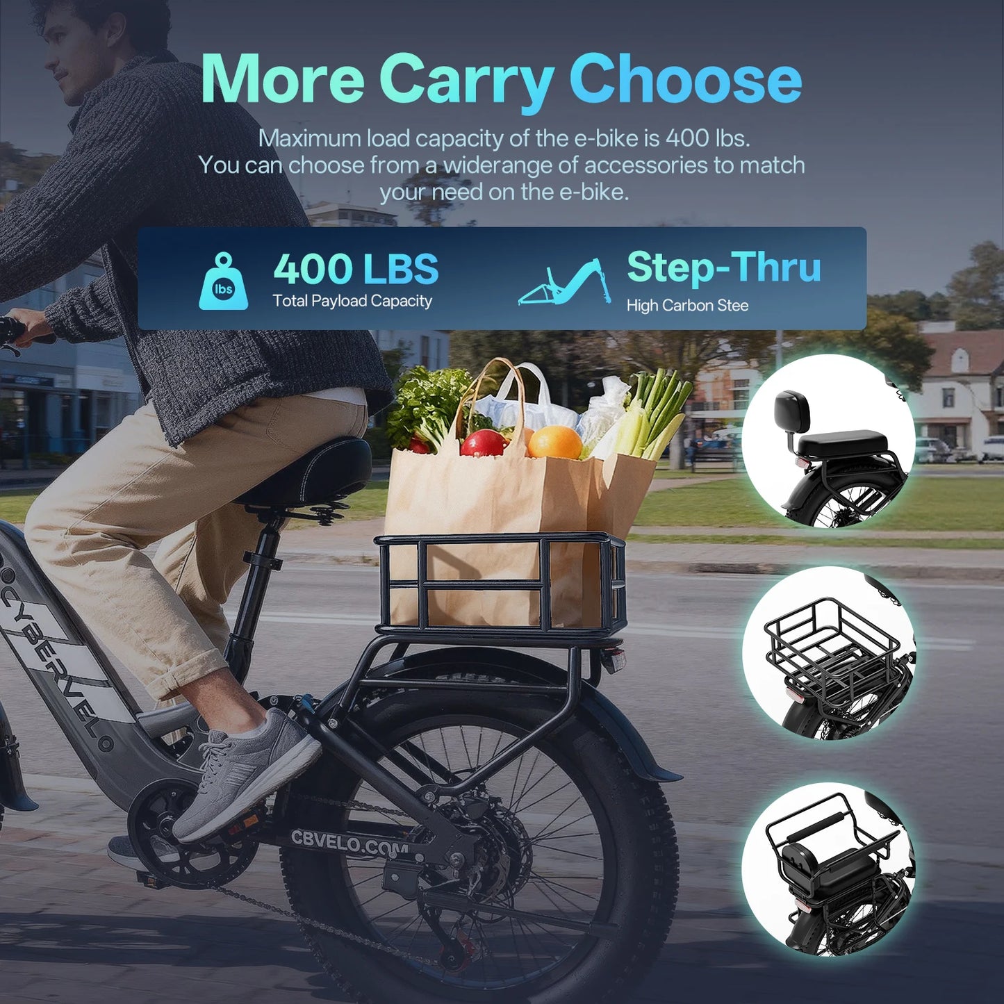 CYBERVELO Electric Fat Tire Bike EK12 48V Removable Battery