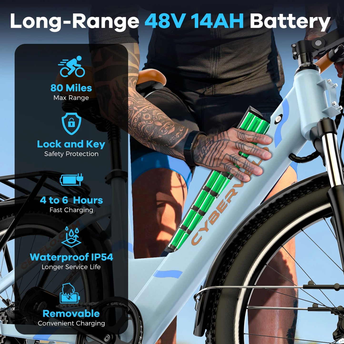 CYBERVELO EK2 Step Thru Electric Bike Removable Battery