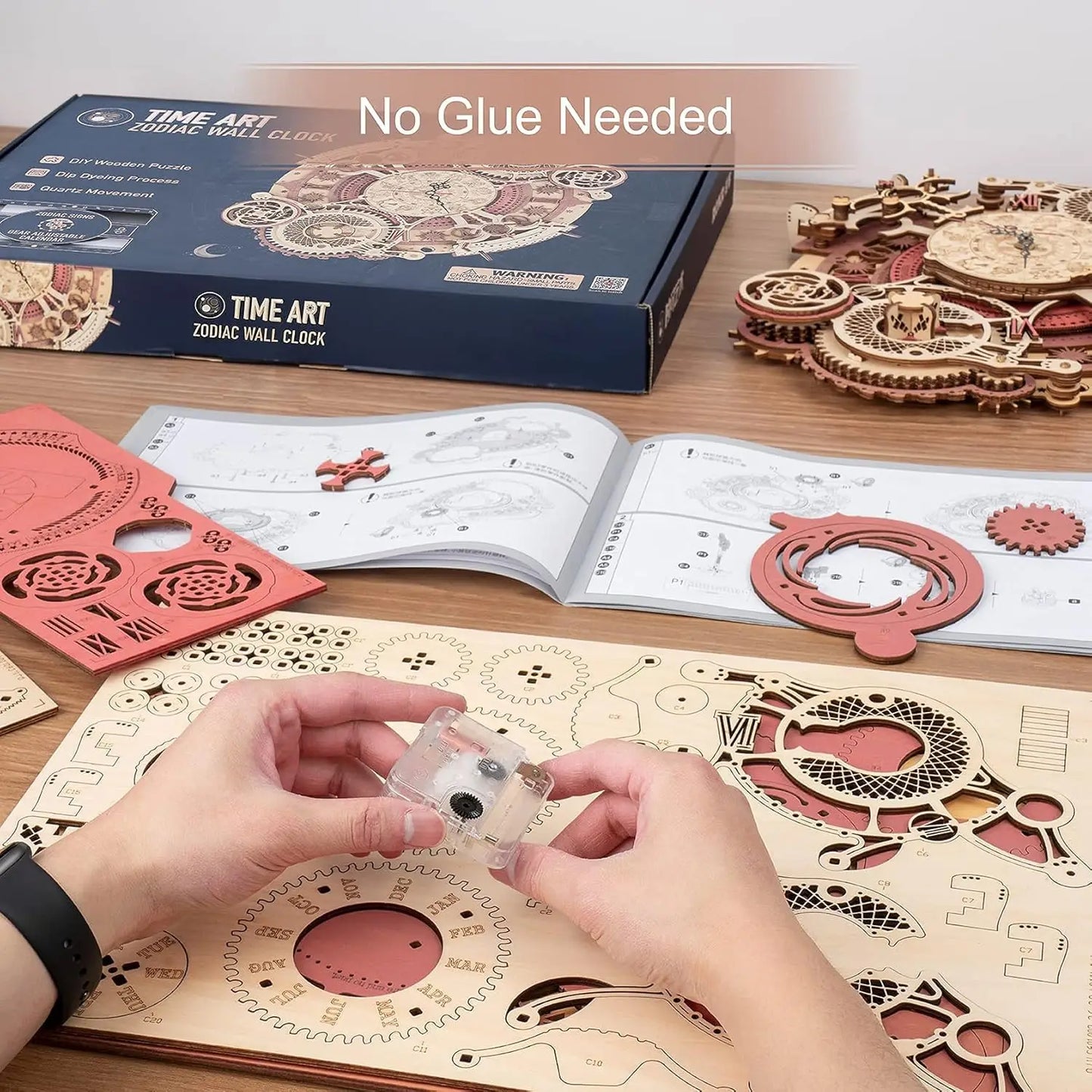 Robotime 3D Wooden Wall Clock Puzzle Kit For Mechanical Building