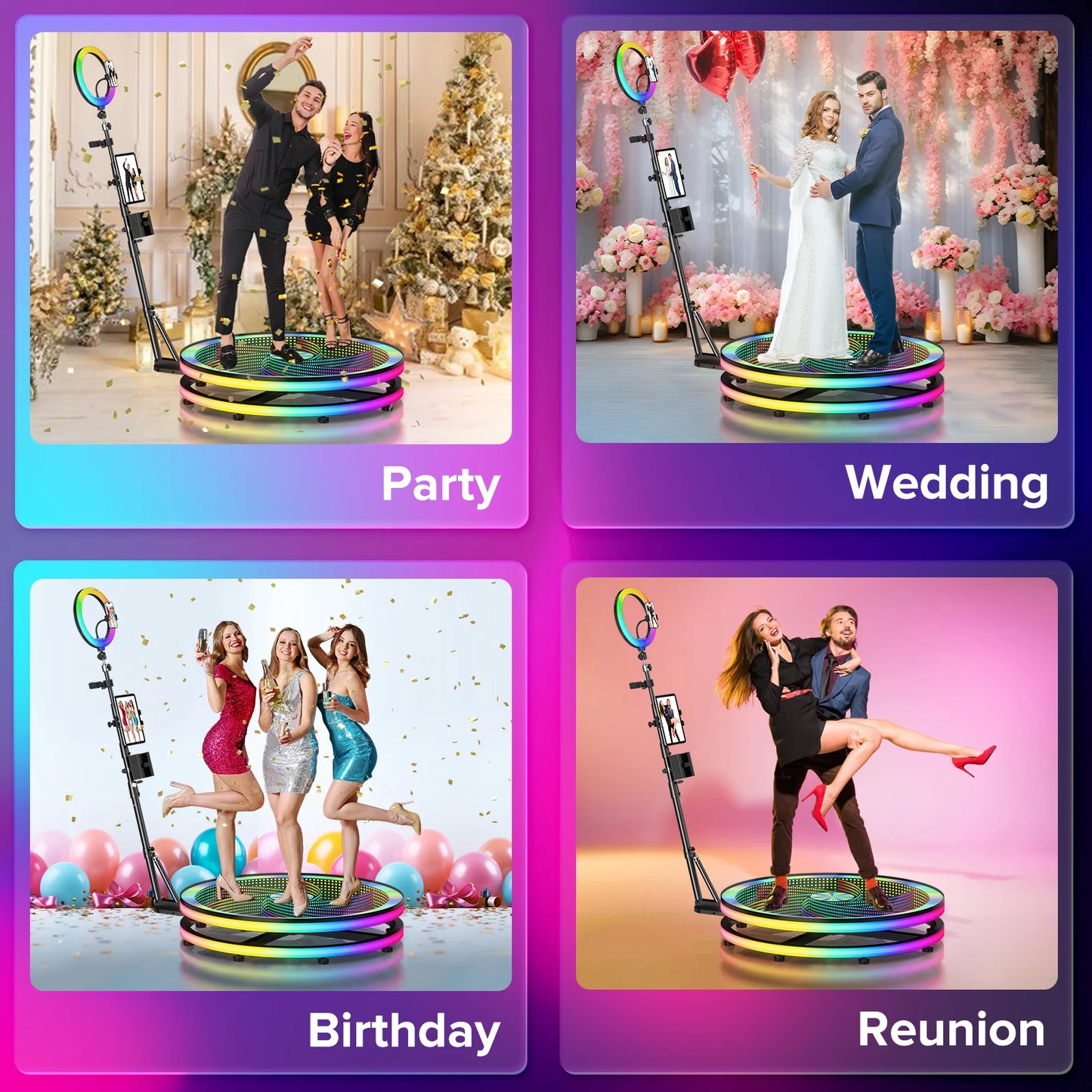 39.4 Inch 360 Photo Booth for 5 People With Glass Stage Photo Booth Machine With App and Remote Control for Parties