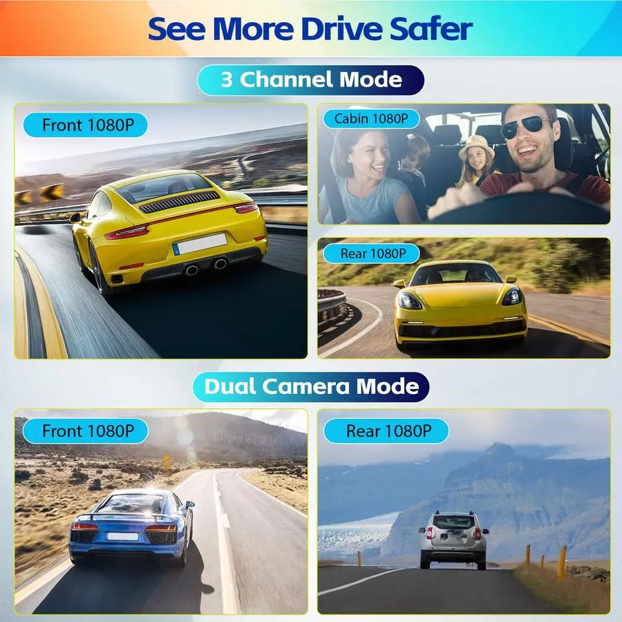 XMSJ 3 Channel Mirror Dash Cam Front Rear View Night Vision Parking Assist