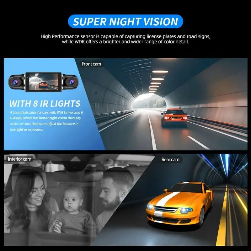 TFFRDN Car Dash Cam 4 Channel Quad DVR for Parking