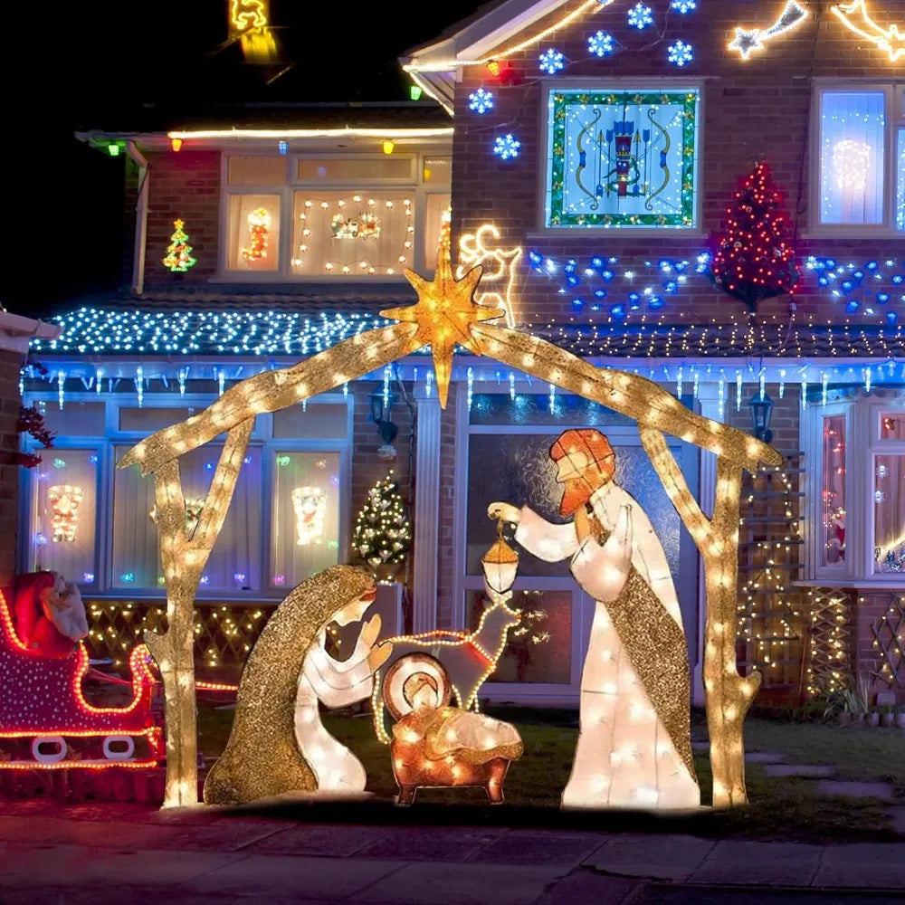DIAMRICN Lighted Outdoor Nativity Scene Christmas Decoration With Stakes