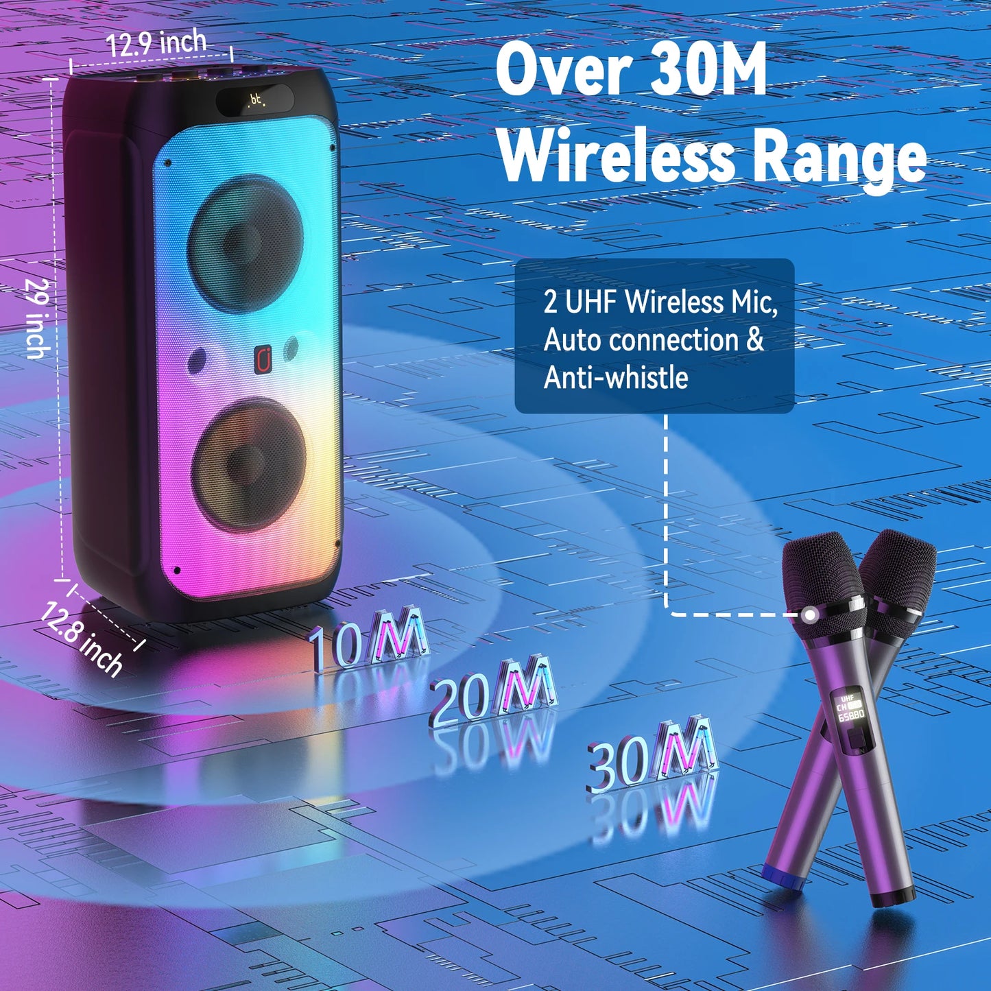 FanFun Karaoke Bluetooth Speaker With LED Lights And Microphones