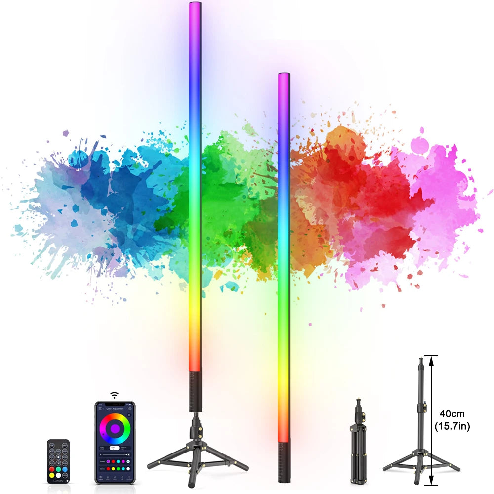 LUXCEO 2-pack 4ft RGB LED Light Tripod Set DJ Lighting Stick Bluetooth APP Control Atmosphere Lamp for Dance Club/Party/Wedding