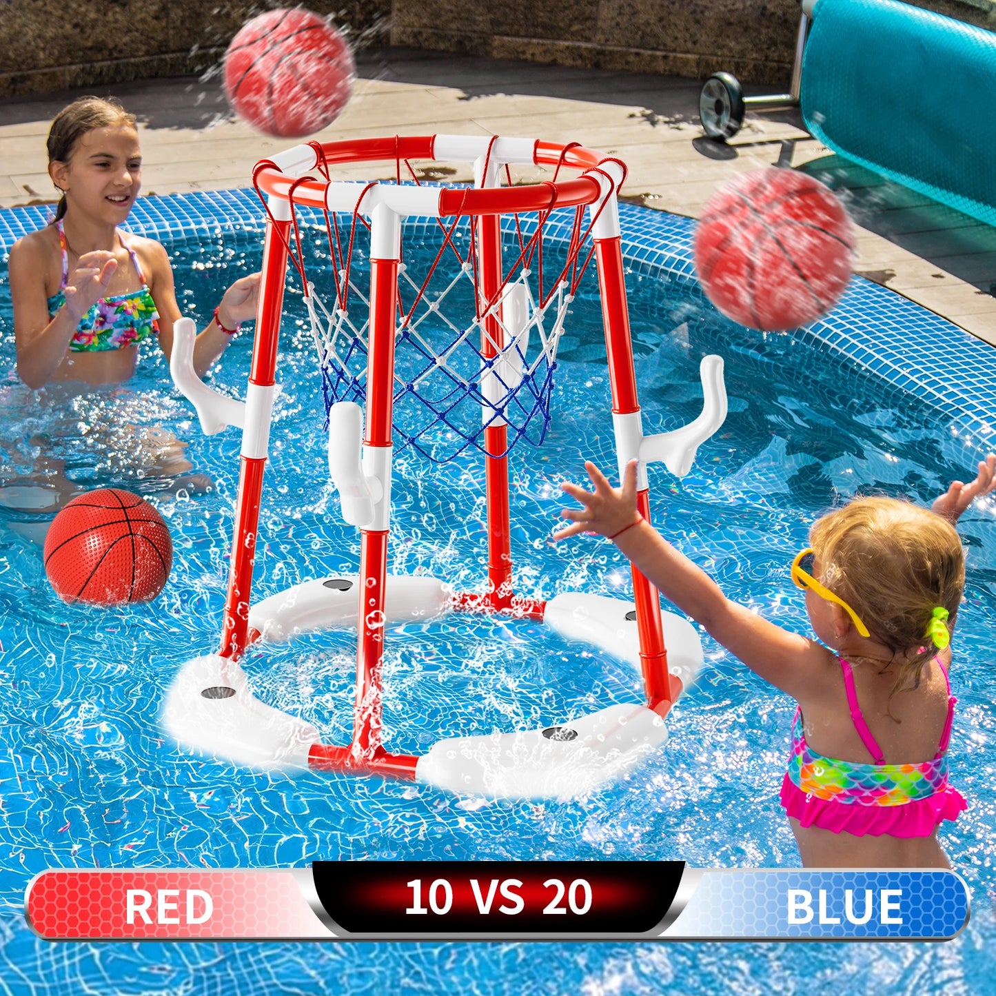Floating Pool Basketball Hoop Game With 4 Balls And Net