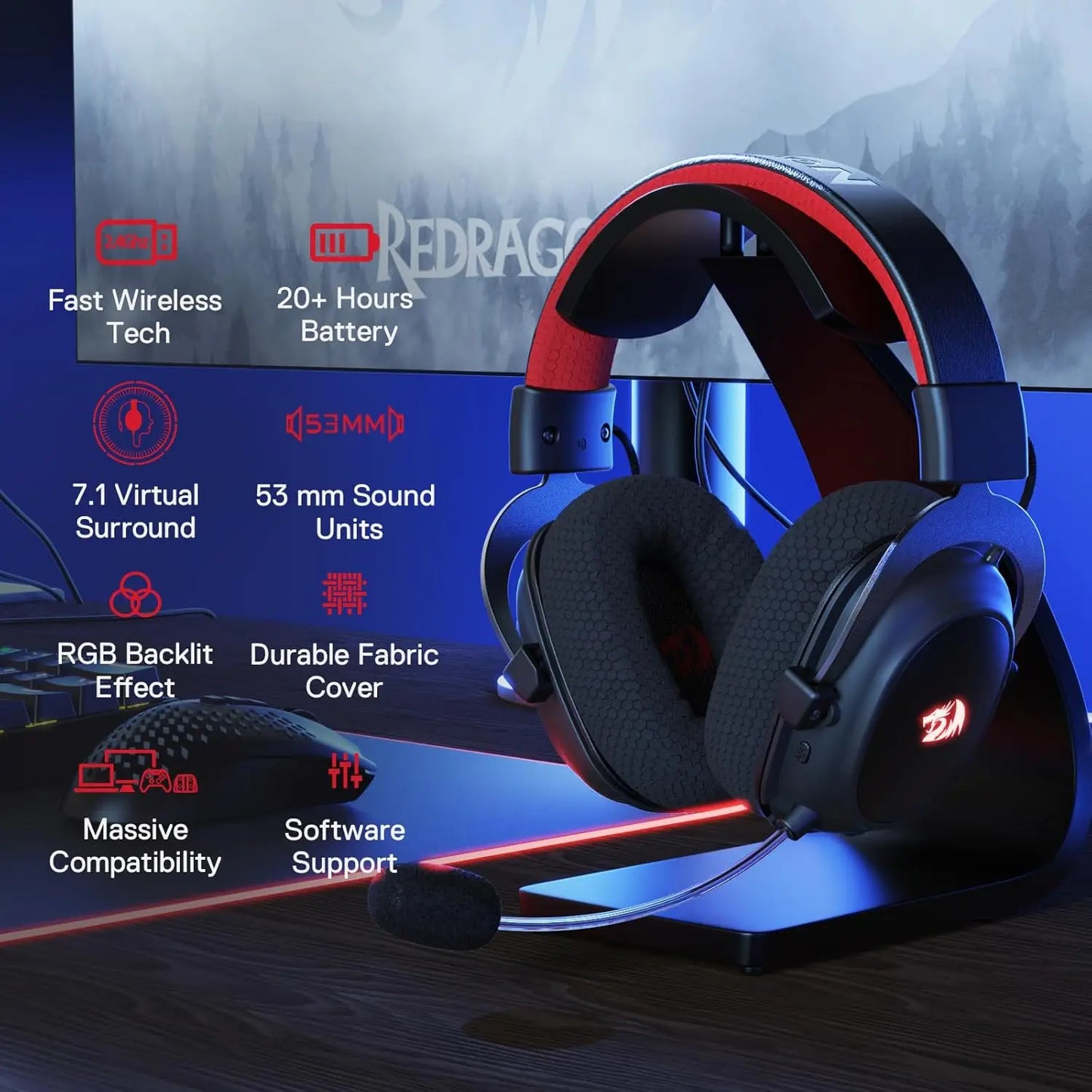 Redragon H510 Pro Zeus-X Wireless Gaming Headset 7.1 Surround