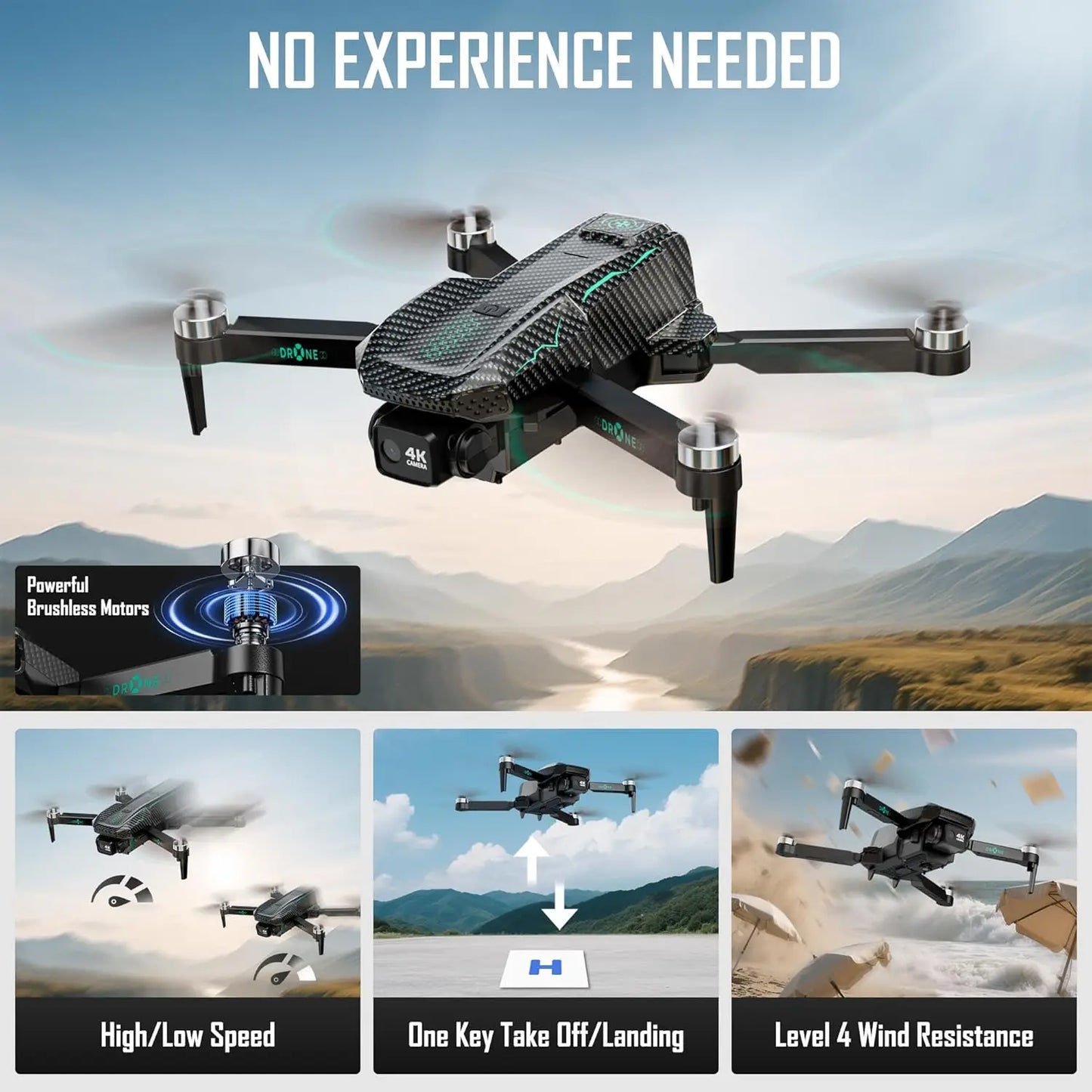 4K GPS Drone With 90 Minute Flight Time Foldable Beginners