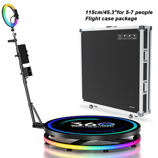 360 Photo Booth Rotating Machine With RGB Ring Light Case