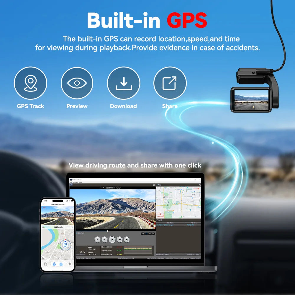 Redtiger A4 Dash Cam Front And Rear 4K GPSNavigation WiFi