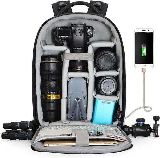 Camera Backpack Professional DSLR Bag with USB Charging Port Rain Cover, Photography Laptop Backpack for Women Men