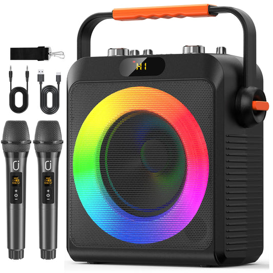 FanFun 2 Wireless Microphones Karaoke Machine With Bass Treble Adjustment