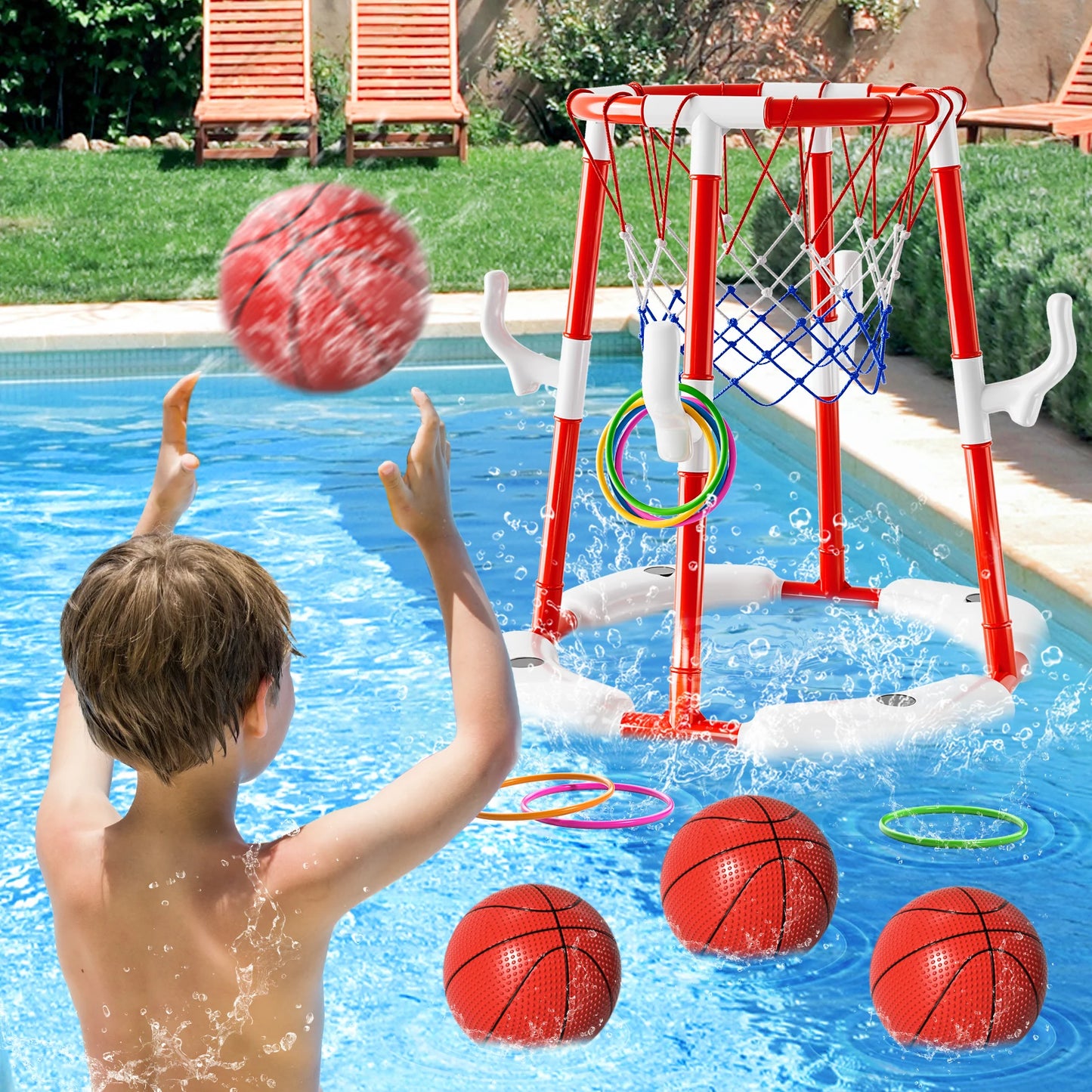 Pool Basketball Hoop Toy Floating Water Game With 4 Balls