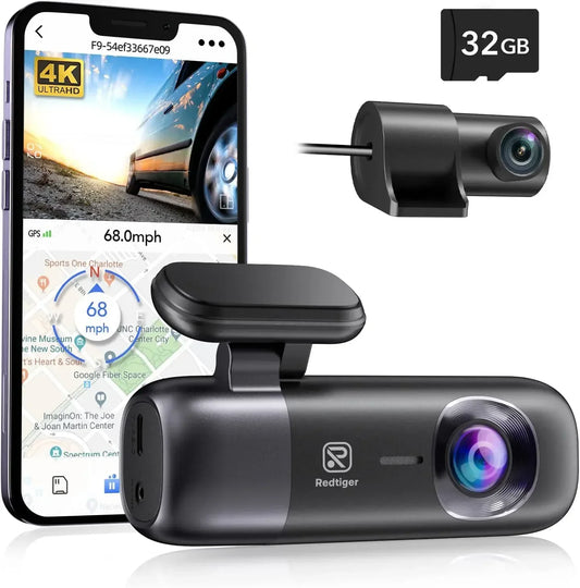 RedTiger Dash Cam 4K Front Rear WiFi GPS App Control