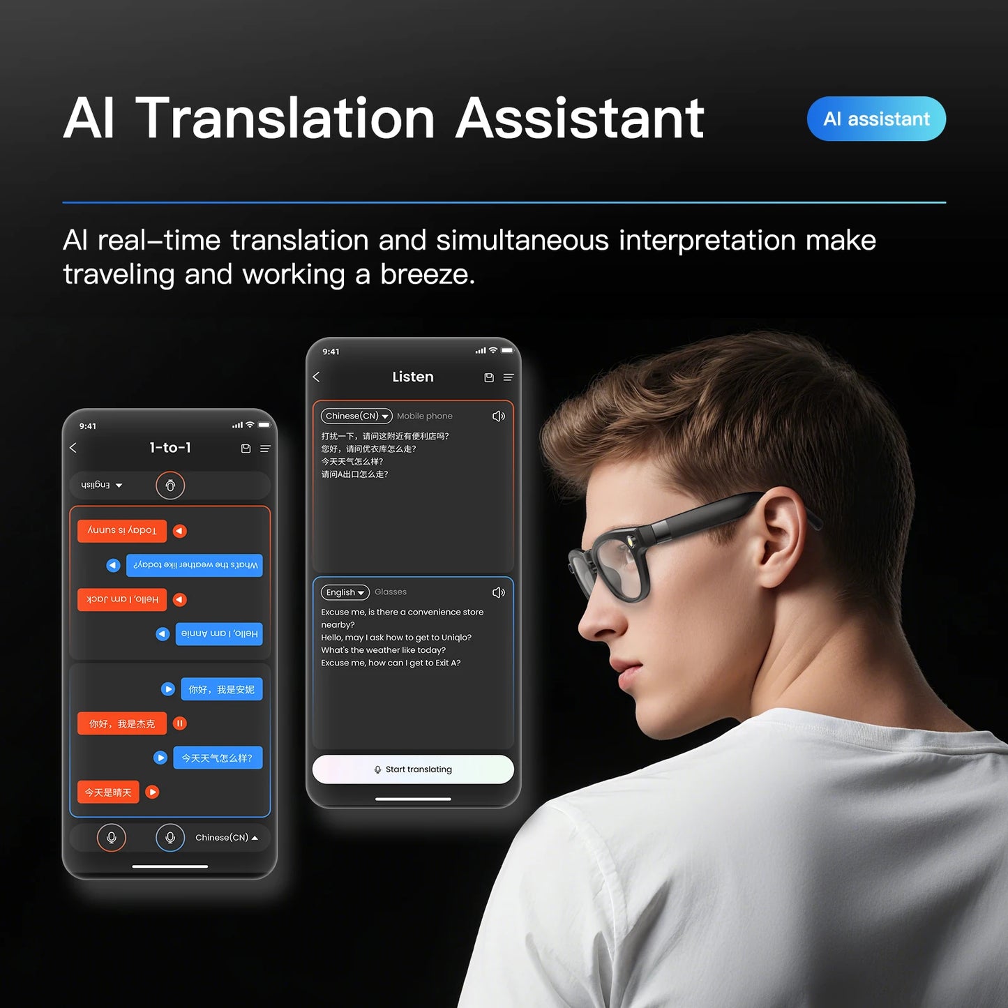 EIGIIS AI Smart Glasses With Bluetooth Call And AI Translate