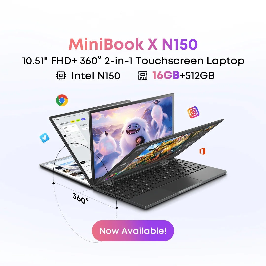 CHUWI MiniBook X 2in1 Laptop Intel Celeron N150 512GB SSD