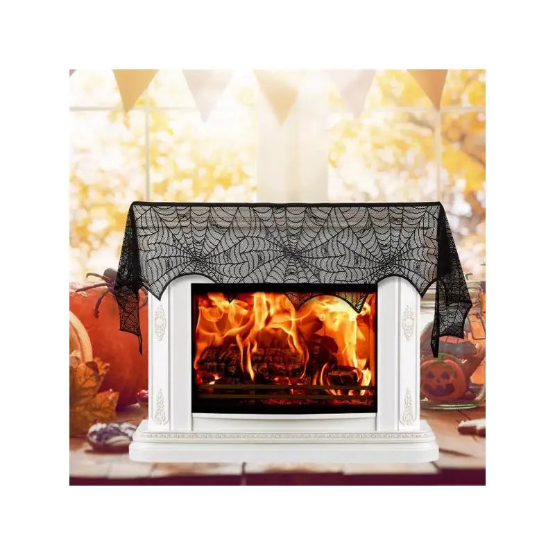 NONECN Halloween Mantle Scarf Spider Web Bat Design For Fireplace