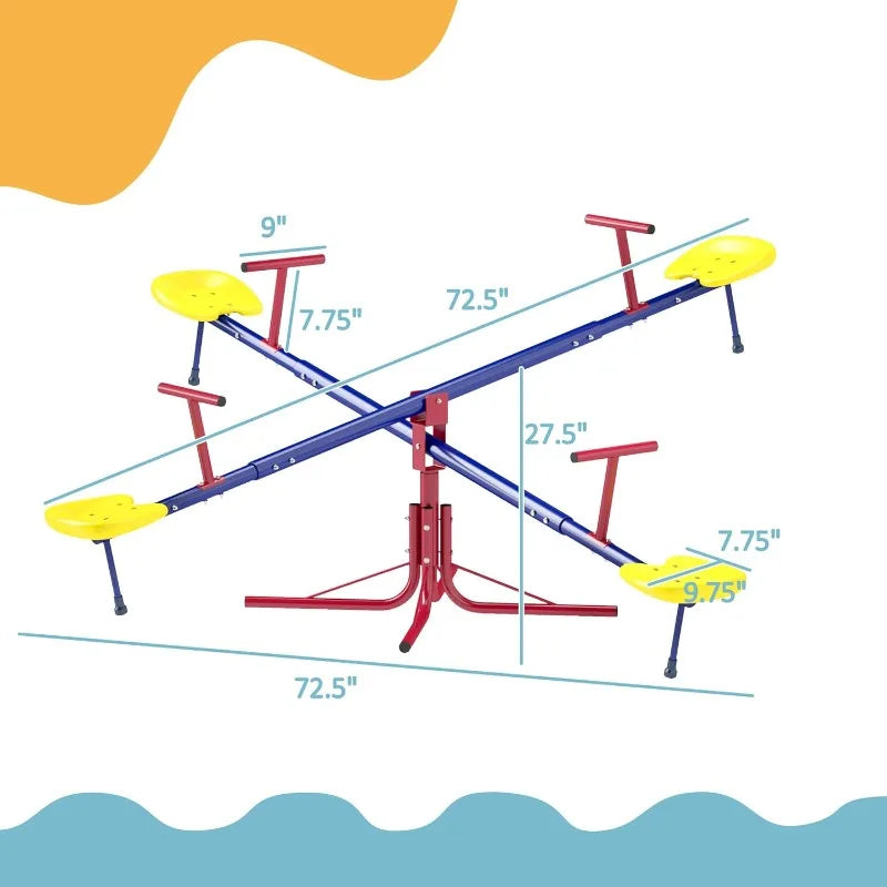 YTYIN 360 Degree Seesaw Teeter Totter For Kids Four Seater