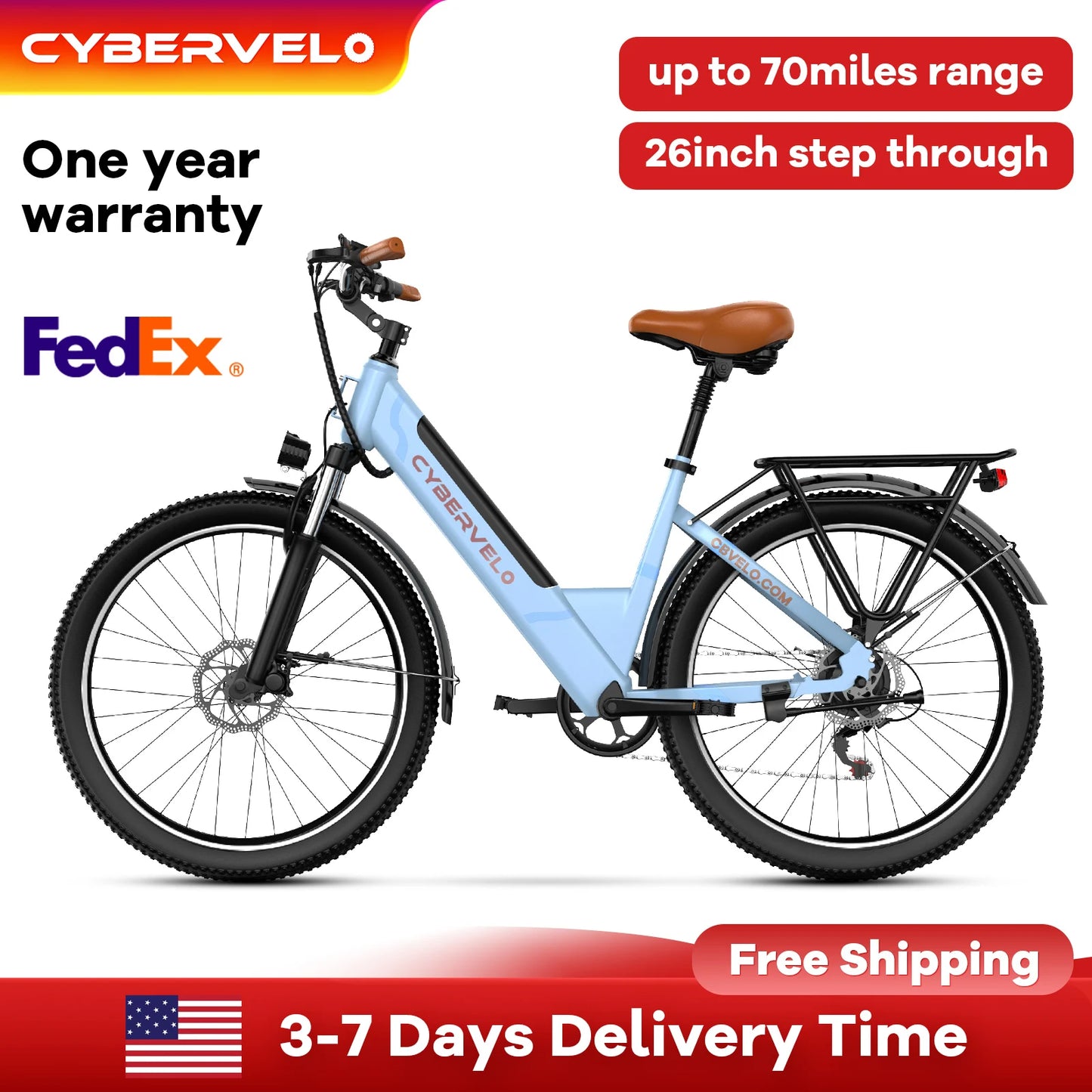 CYBERVELO Electric City Commute Ebike EK2 1000W Peak 80Mile Range