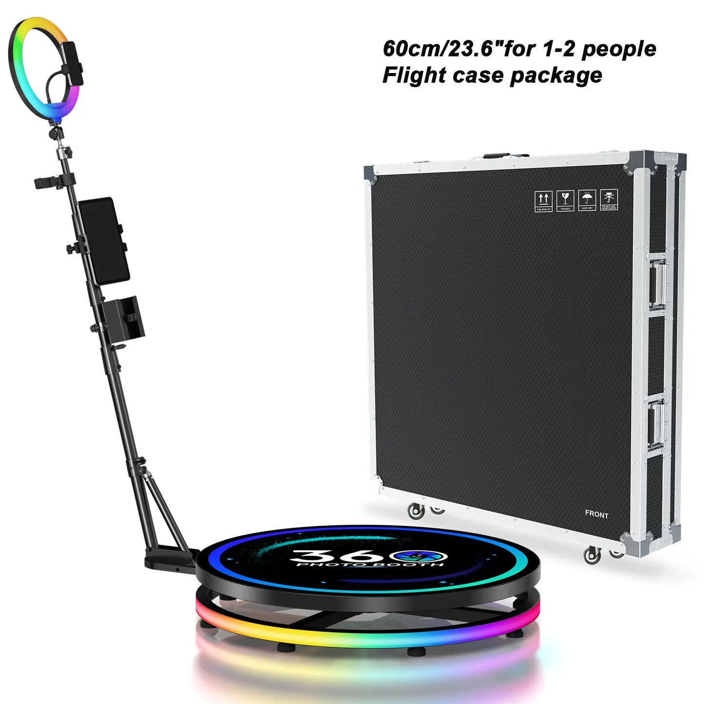360 Photo Booth Rotating Machine With RGB Ring Light Case