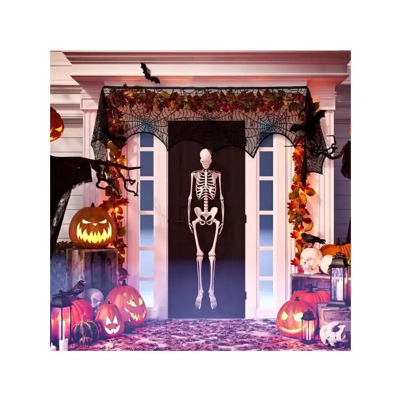 NONECN Halloween Mantle Scarf Spider Web Bat Design For Fireplace