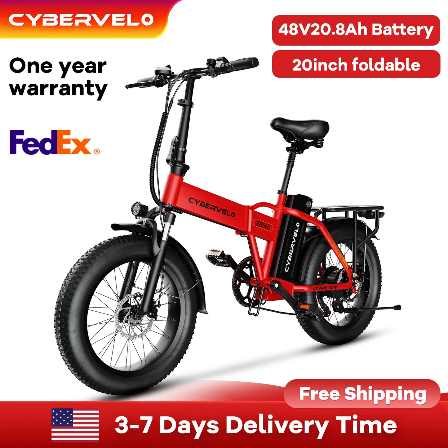 CYBERVELO MARS700 Folding Electric Bike With Removable Battery 80 Mile Range
