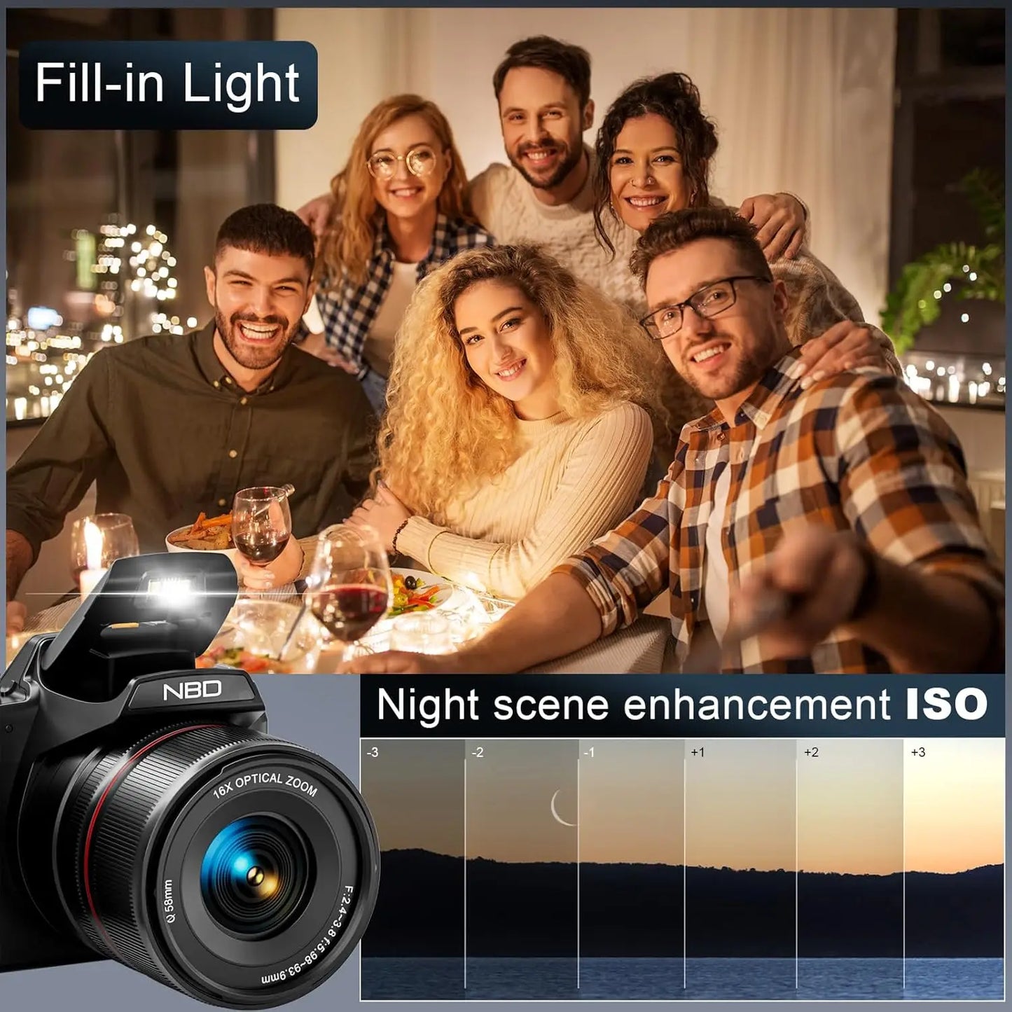 NBD 5K Digital Camera With 16X Optical Zoom And WiFi App Control