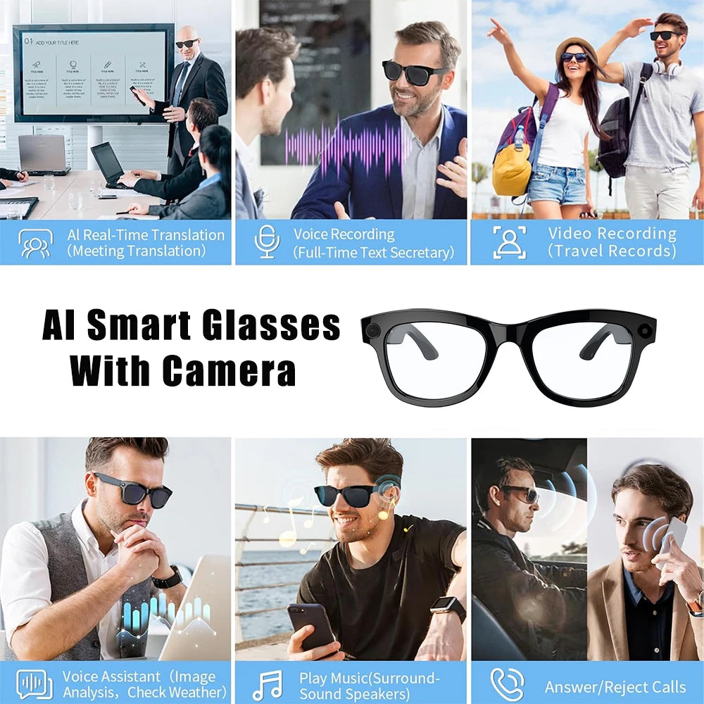 SENBONO Camera Smart Glasses With AI Photo Recognition And Bluetooth Translator