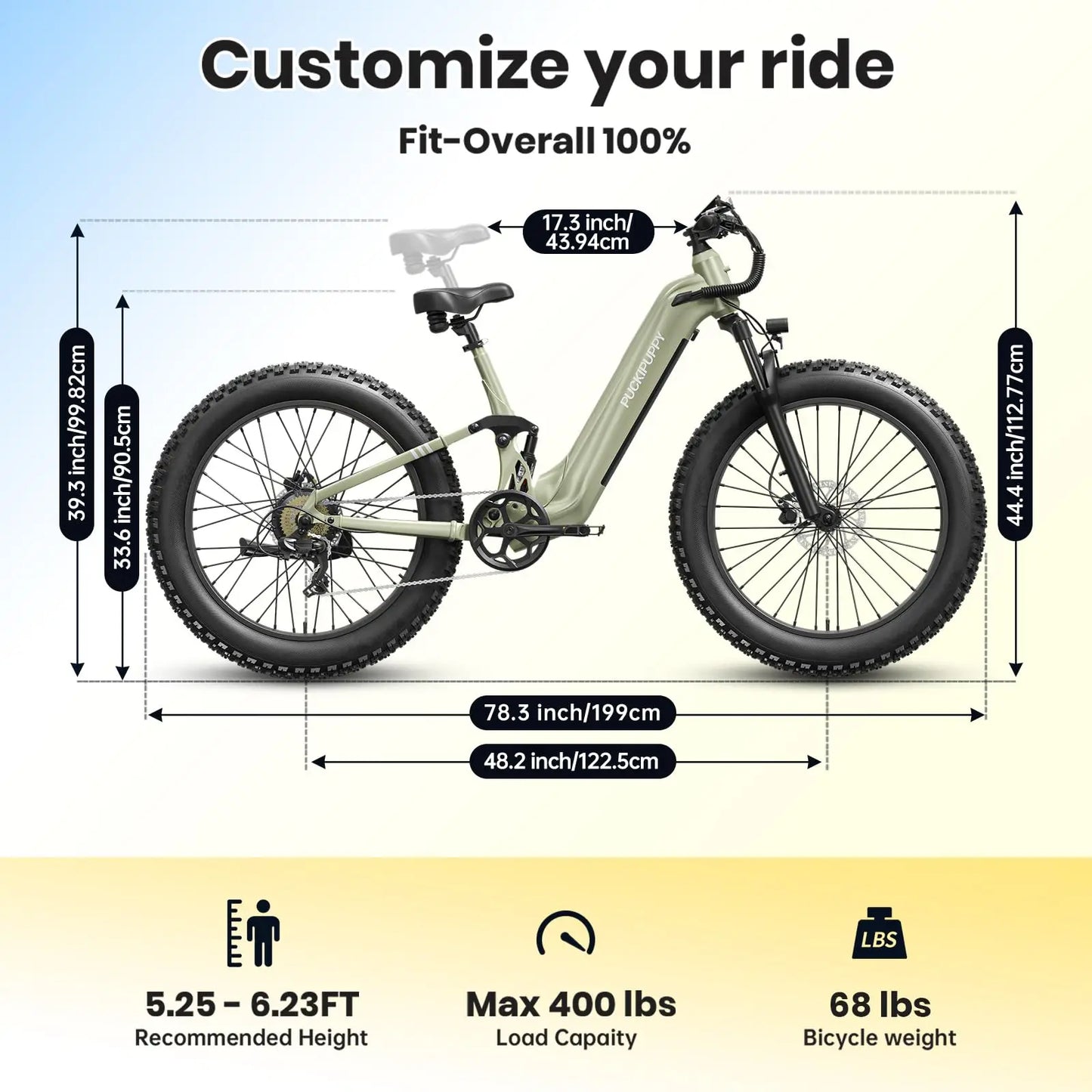 PUCKIPUPPY Boxer ST Electric Bike 960W 48V Fat Tire Suspension