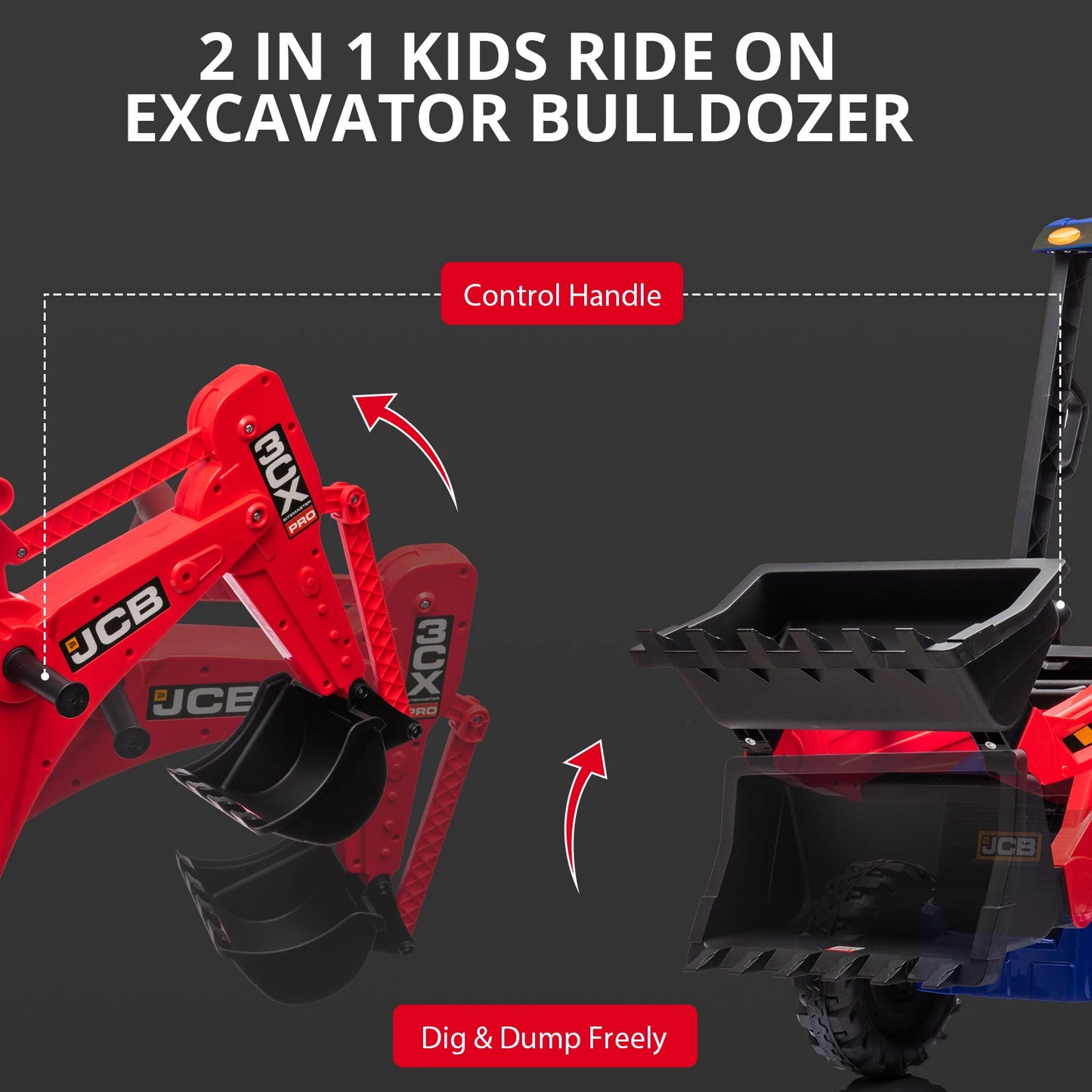 4 In 1 Ride On Excavator Bulldozer 12V Electric Vehicle