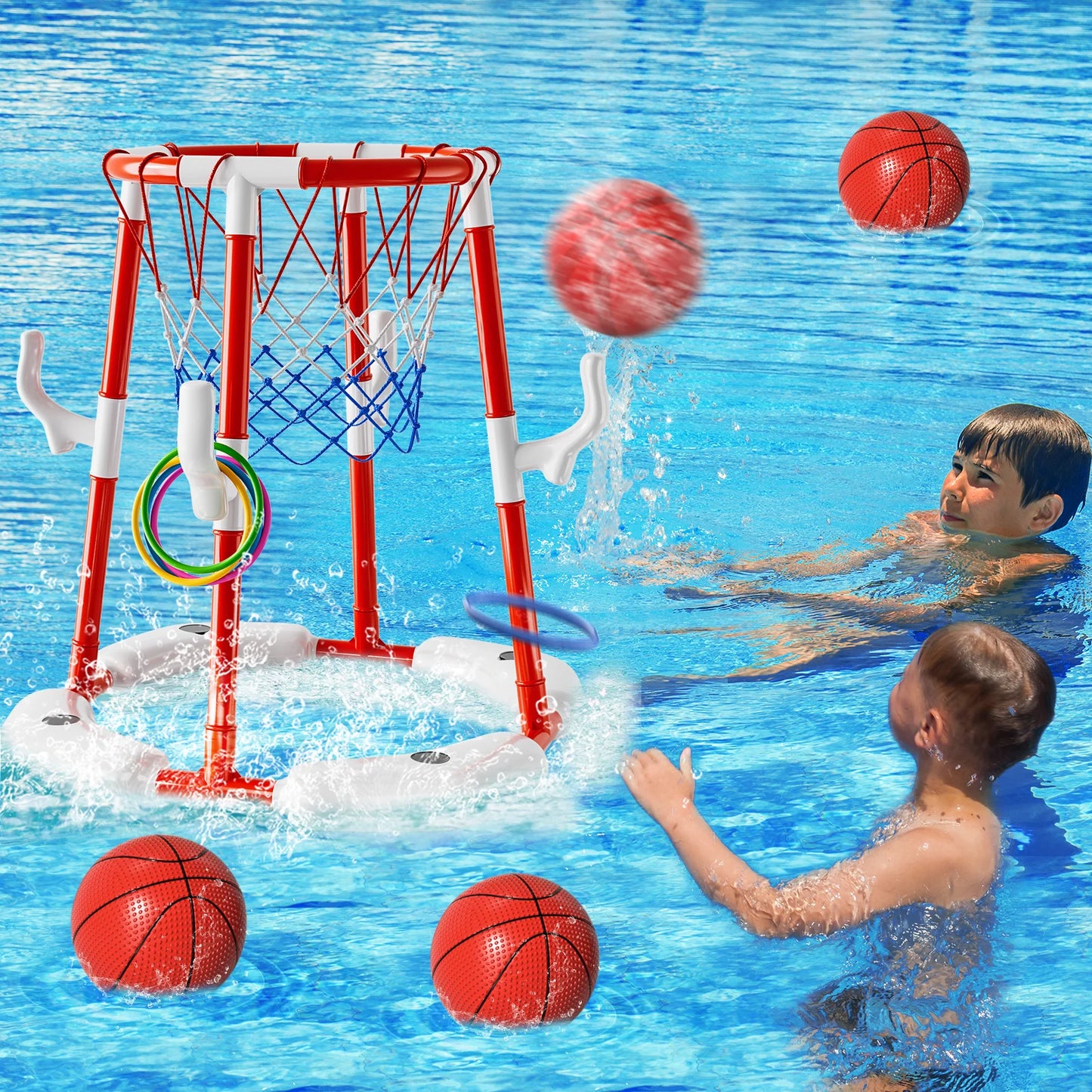 Pool Basketball Hoop Toy Floating Water Game With 4 Balls