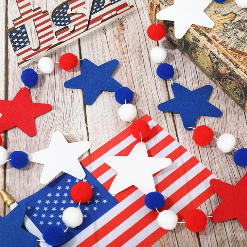 NONECN Patriotic Stars and Stripes Felt Garland for July 4th