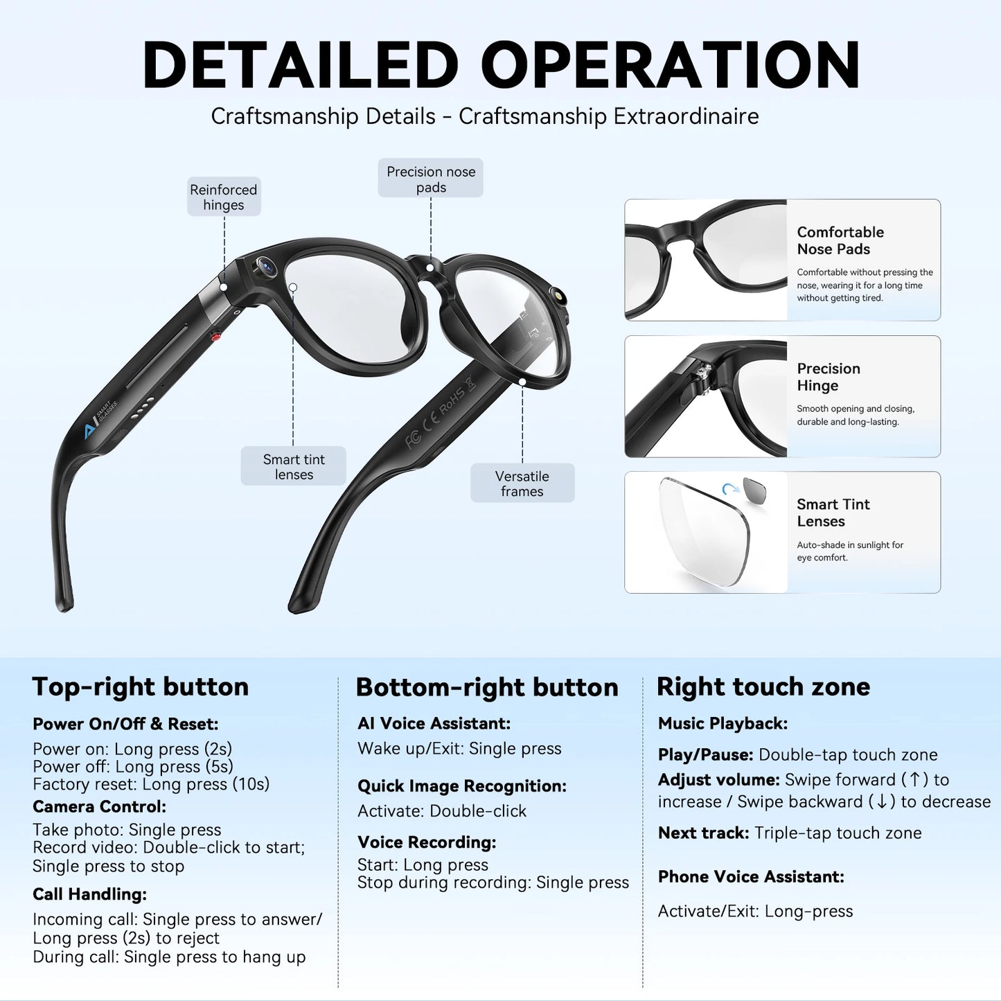 EIGIIS AI Smart Glasses With Bluetooth Call And AI Translate