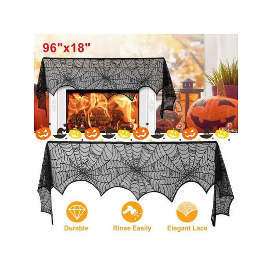 NONECN Halloween Mantle Scarf Spider Web Bat Design For Fireplace