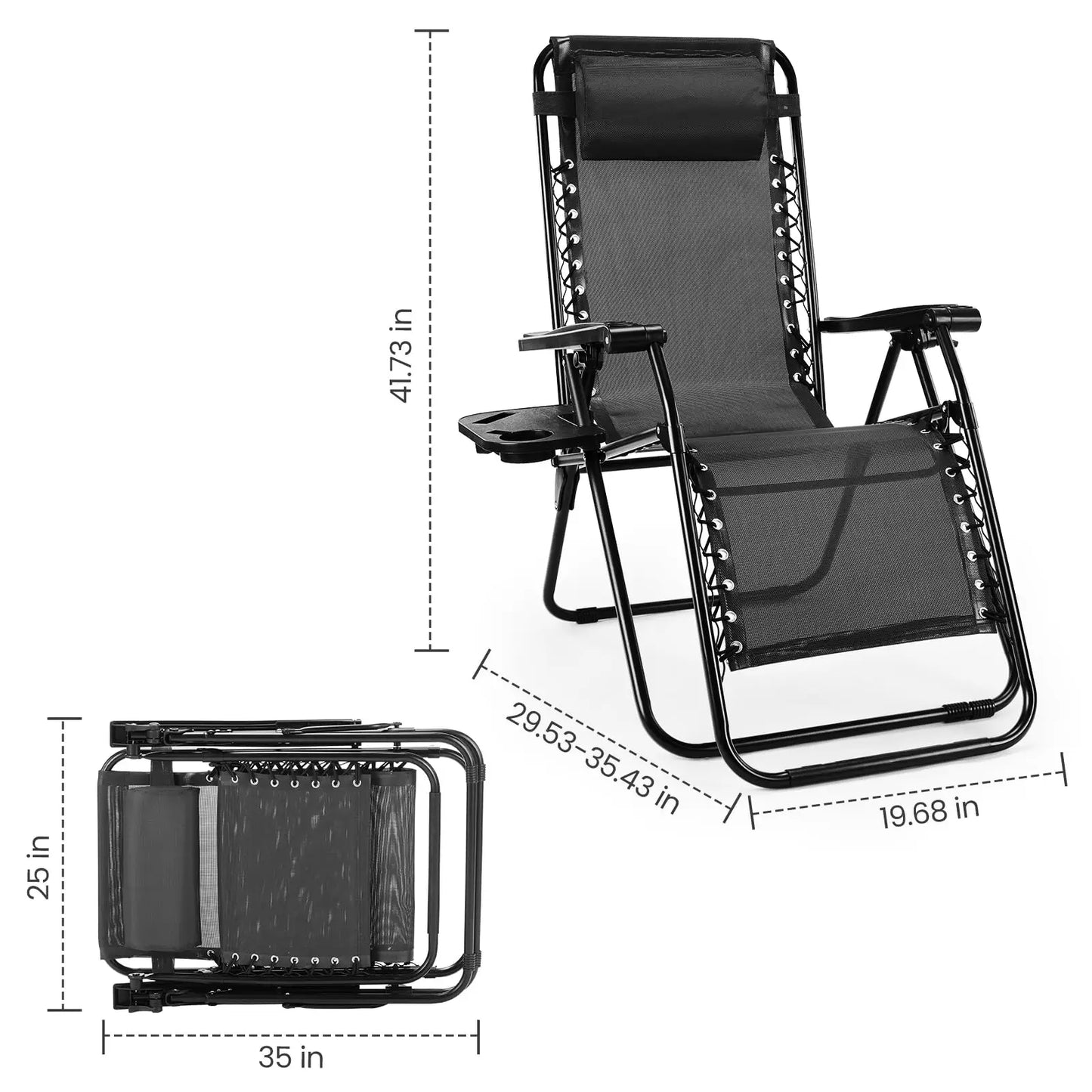 JHK Zero Gravity Set of 2 Portable Recliner Lounge Chairs With Cup Holders