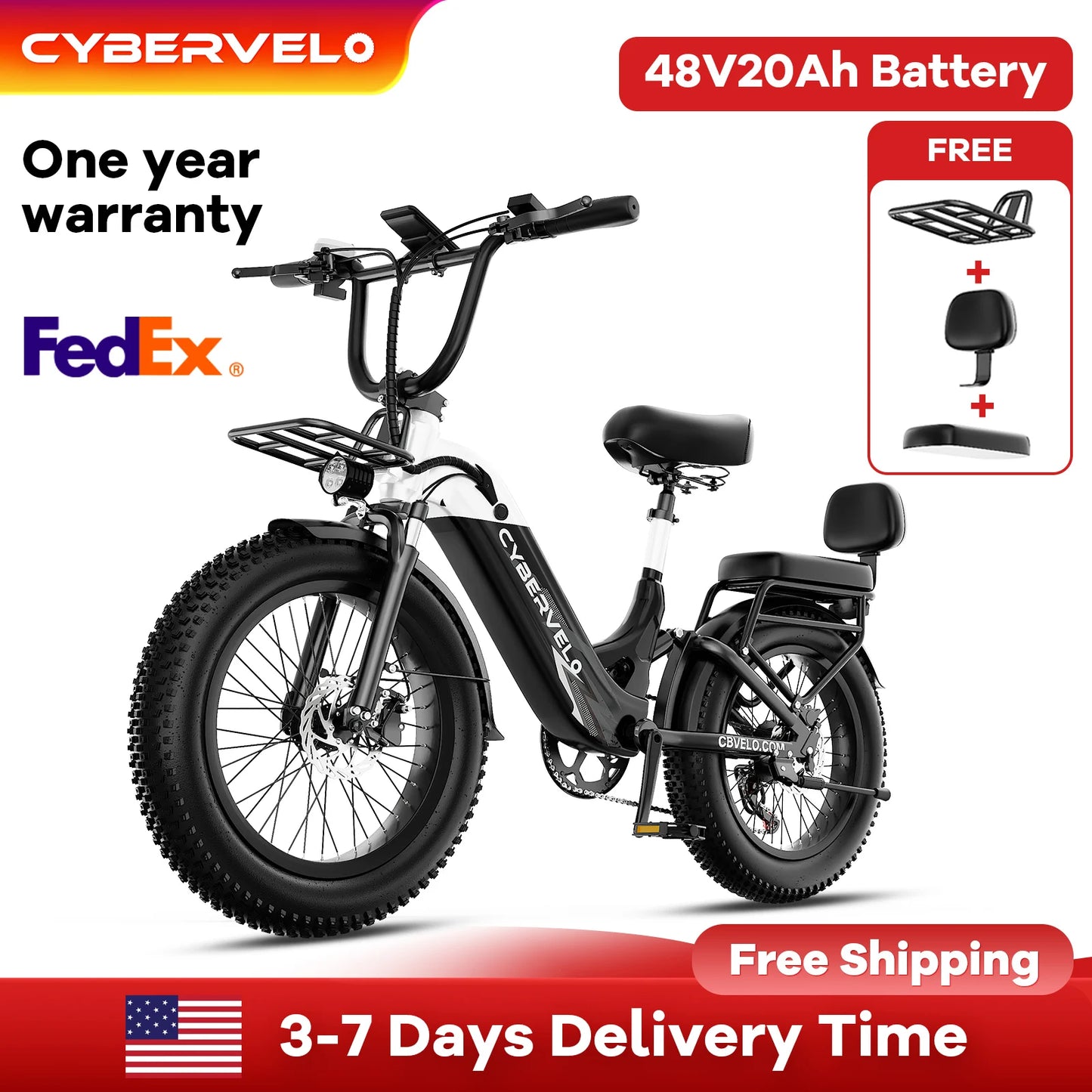 CYBERVELO Electric Fat Tire Bike EK12 48V Removable Battery