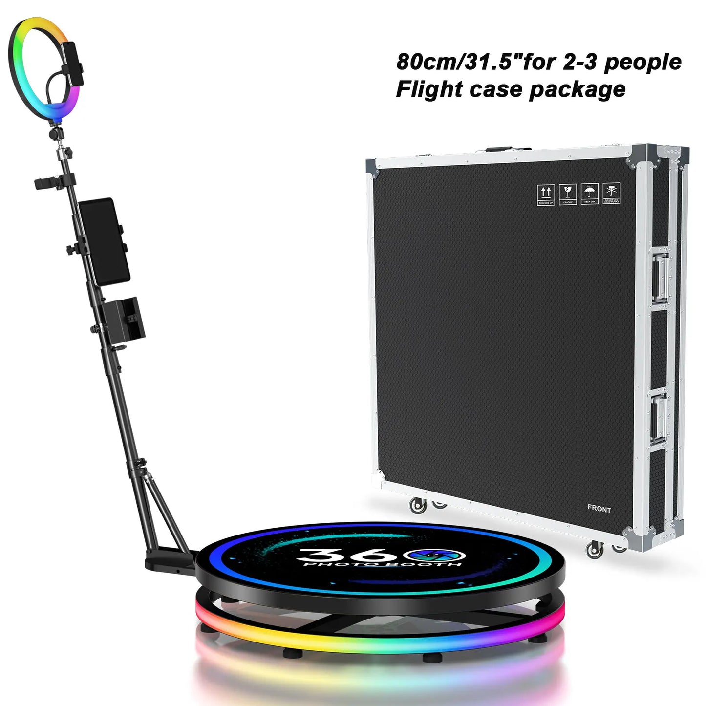 360 Photo Booth Rotating Machine With RGB Ring Light Case