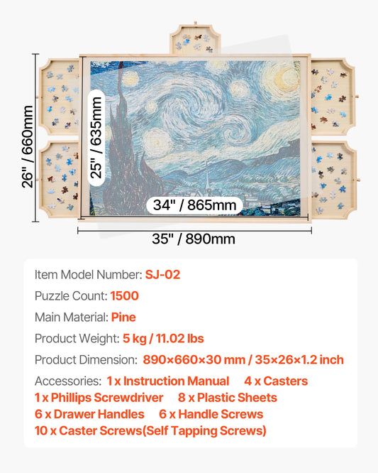 SucceBuy 1500 Wooden Rotating Puzzle Board 5 Drawers And Cover