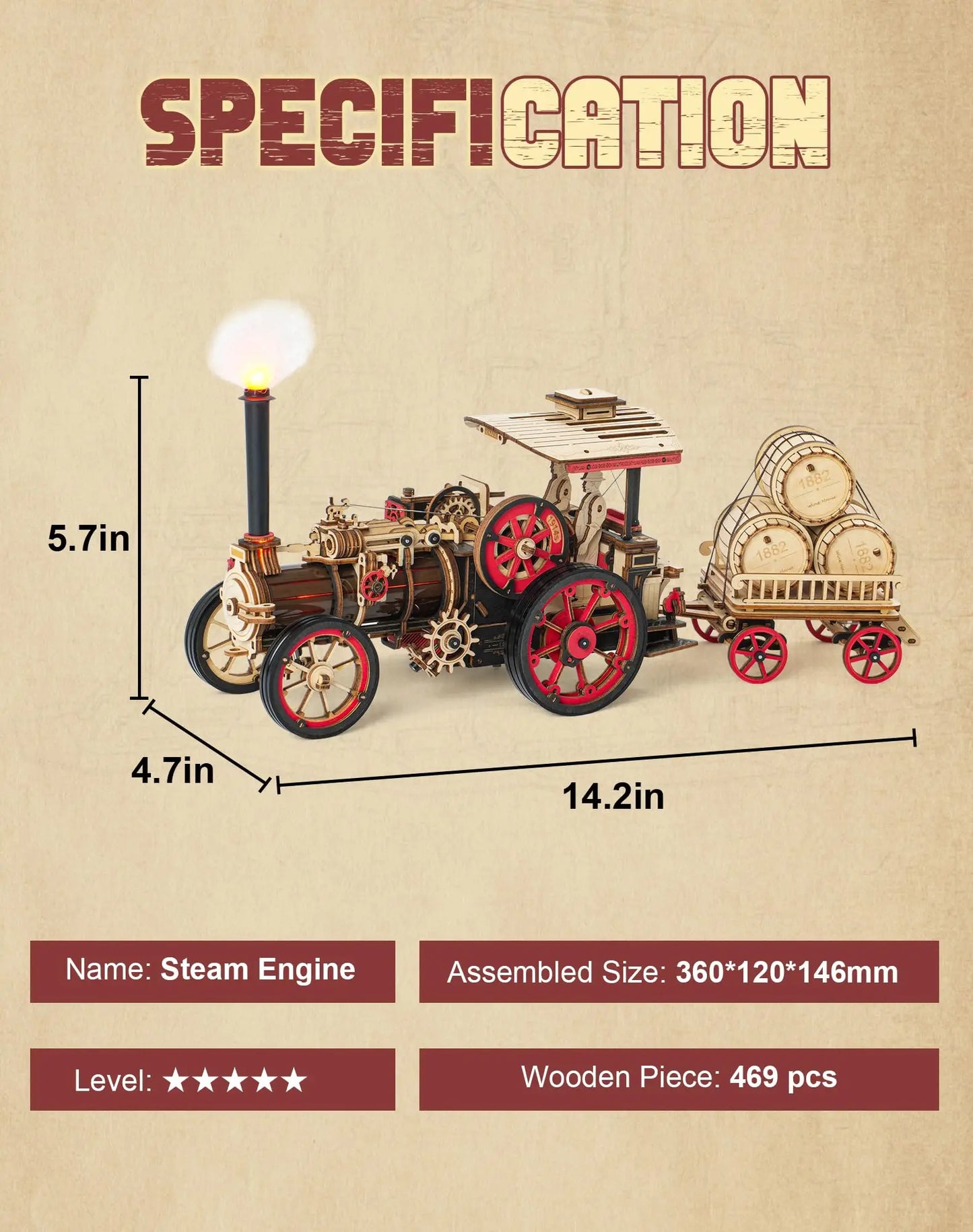 Robotime Rokr Tractor Locomotive 3D Wooden Puzzle For Adults