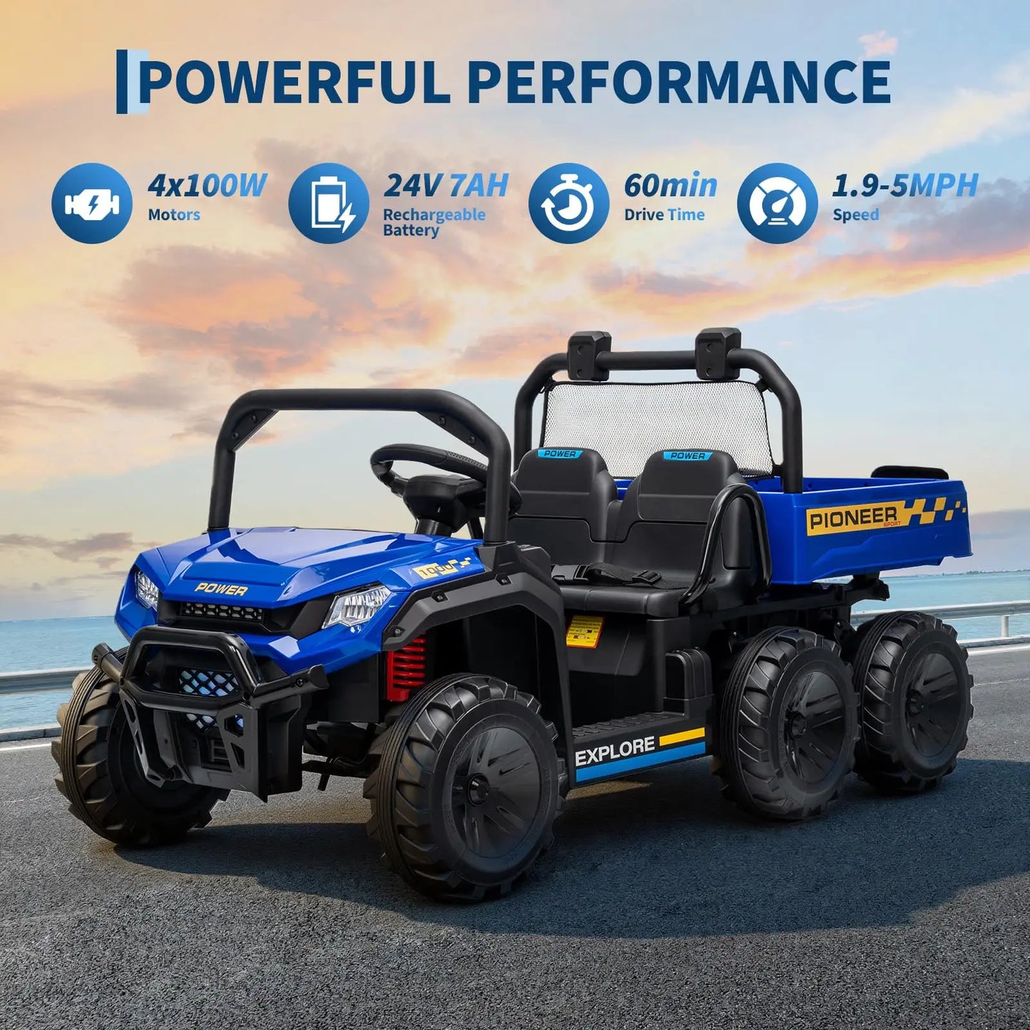 24V Two Seater Ride On Dump Truck 4WD Remote Control