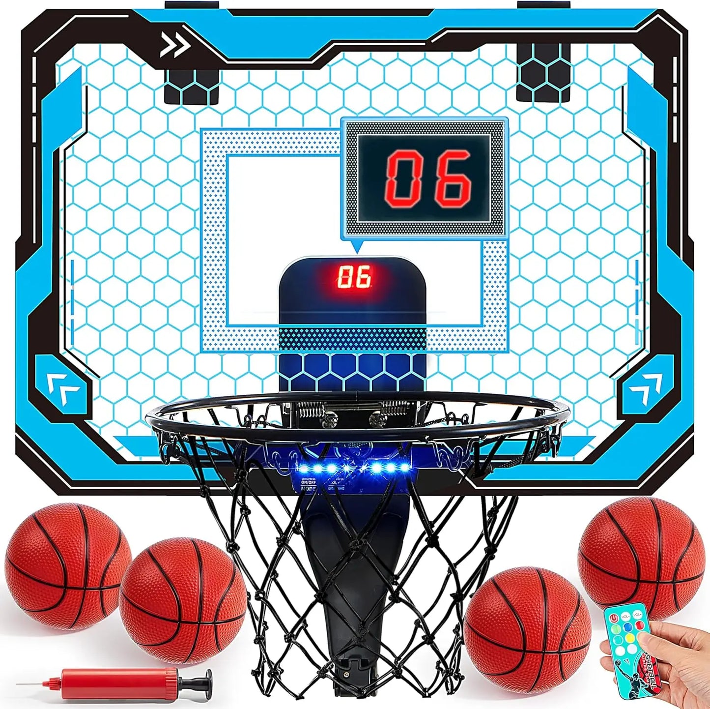 Joyfy Over-the-Door Mini Indoor Basketball Hoop With Light Up Scoreboard
