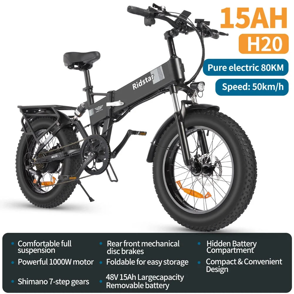 Ridstar Folding Electric Bike for Adults 1500W 30 MPH