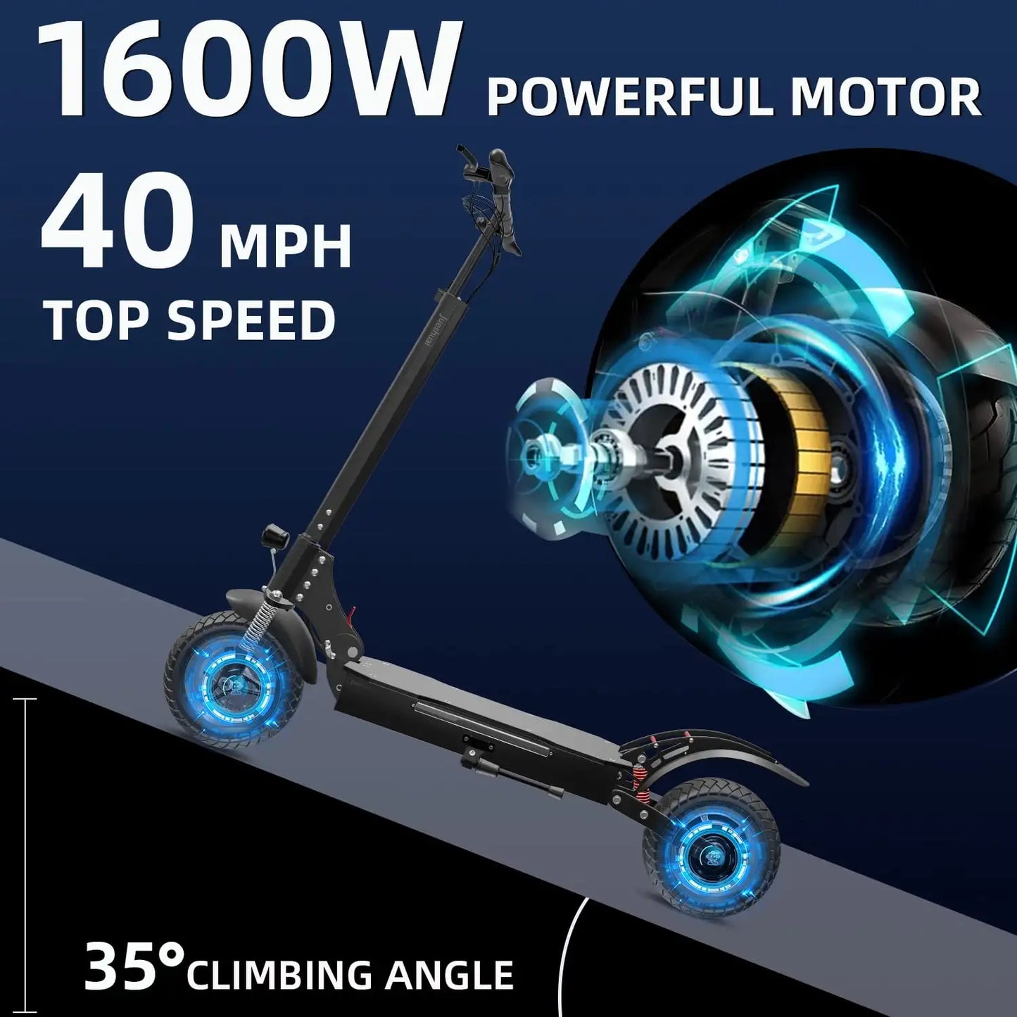 X750 1600W Electric Scooter 52V 20Ah Foldable Dual Suspension Brakes