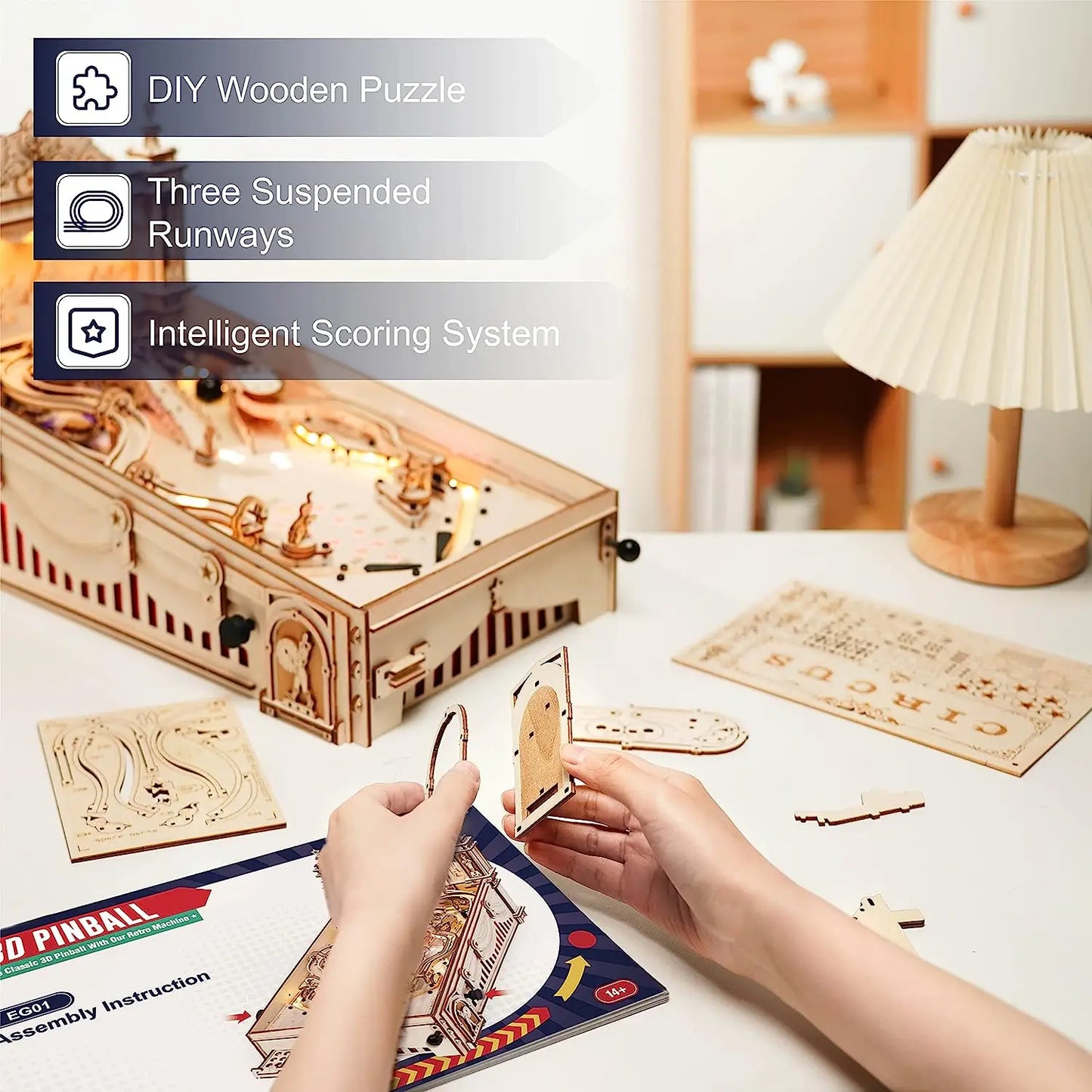 Robotime 3D Pinball Machine Puzzle Wooden Model Building Kit Adults