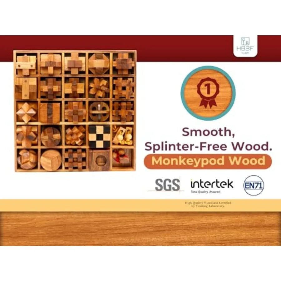 Wooden 25 In 1 Brain Teaser Puzzles For Adults And Teens