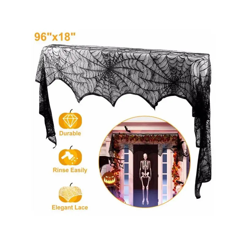 NONECN Halloween Mantle Scarf Spider Web Bat Design For Fireplace