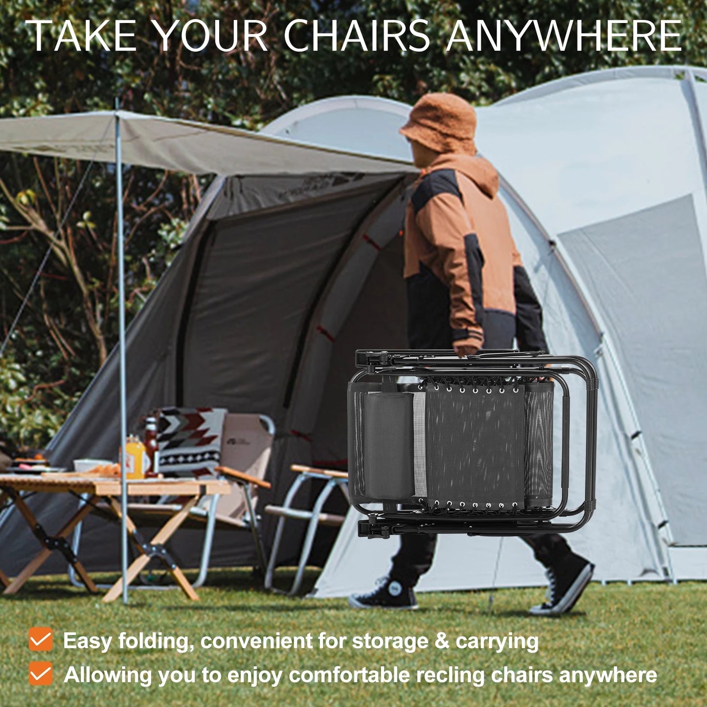 JHK Zero Gravity Two Pack Portable Recliners With Cup Holders