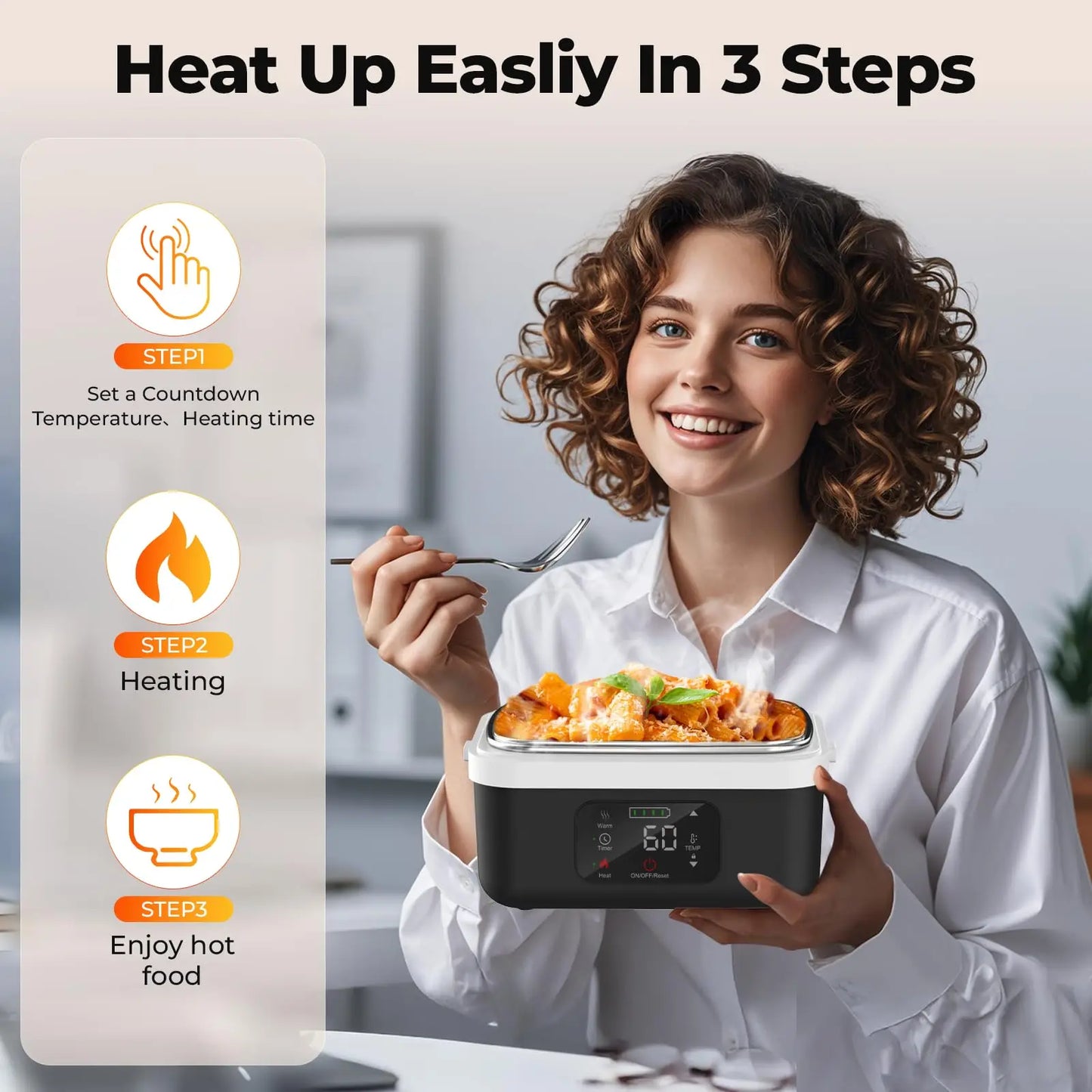 Feature Wireless Insulated Lunch Box 60W Heating 8000mAh Battery